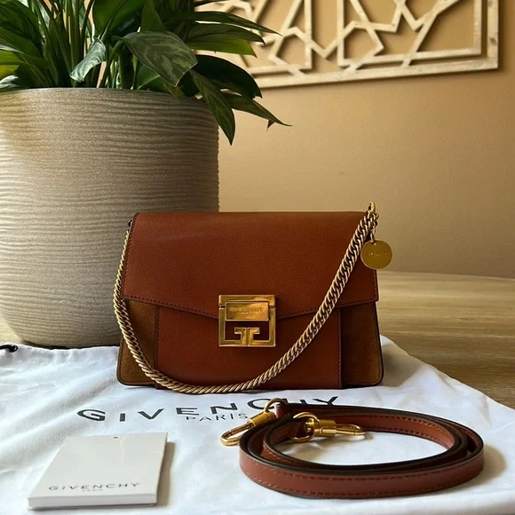 Givenchy Small GV3 Leather & Suede Crossbody Bag Chestnut - Picture 3 of 15